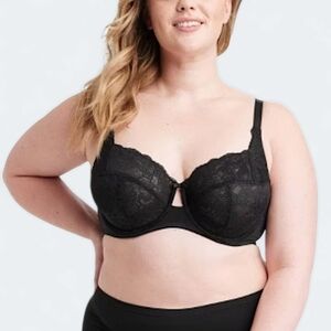 Auden Floral Lace Unlined Full Coverage Underwire Bra - Black 44DD